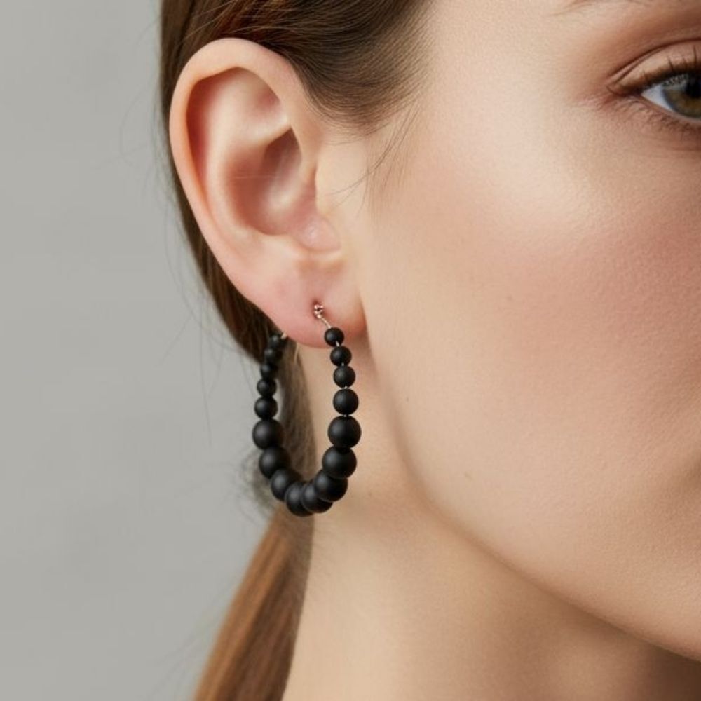 Black Small Bead Earrings